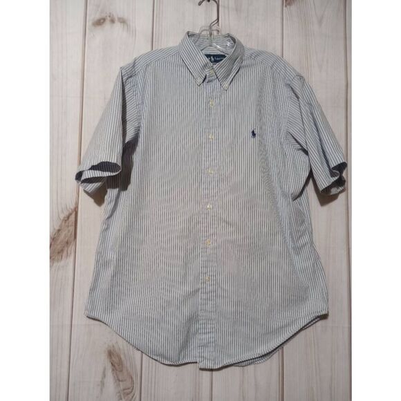 Ralph Lauren Shirt Men's Large‎ Blue Stripe Button Front Short Sleeve - Picture 1 of 9